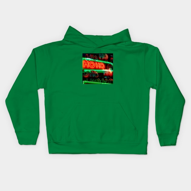 Ho Ho Santa Green Red Hoho Neon Lights Kids Hoodie by badlydrawnbabe